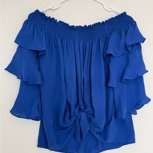 Nicole Miller Royal Blue Ruffled Blouse